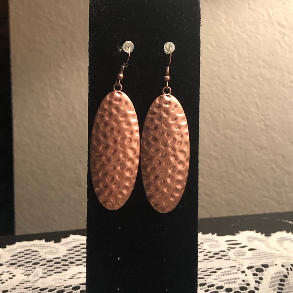 Hammered Oval Copper Earrings